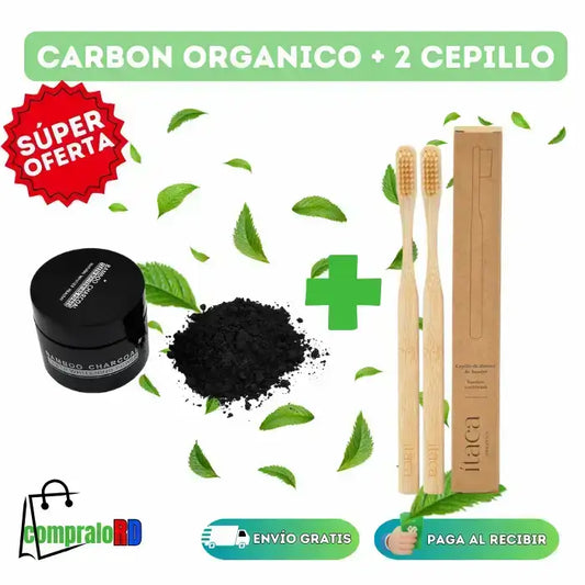 Carbon Orgánico Dental + 2 Cepillo De Bambu